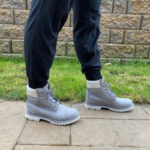 Grey and white timberlands